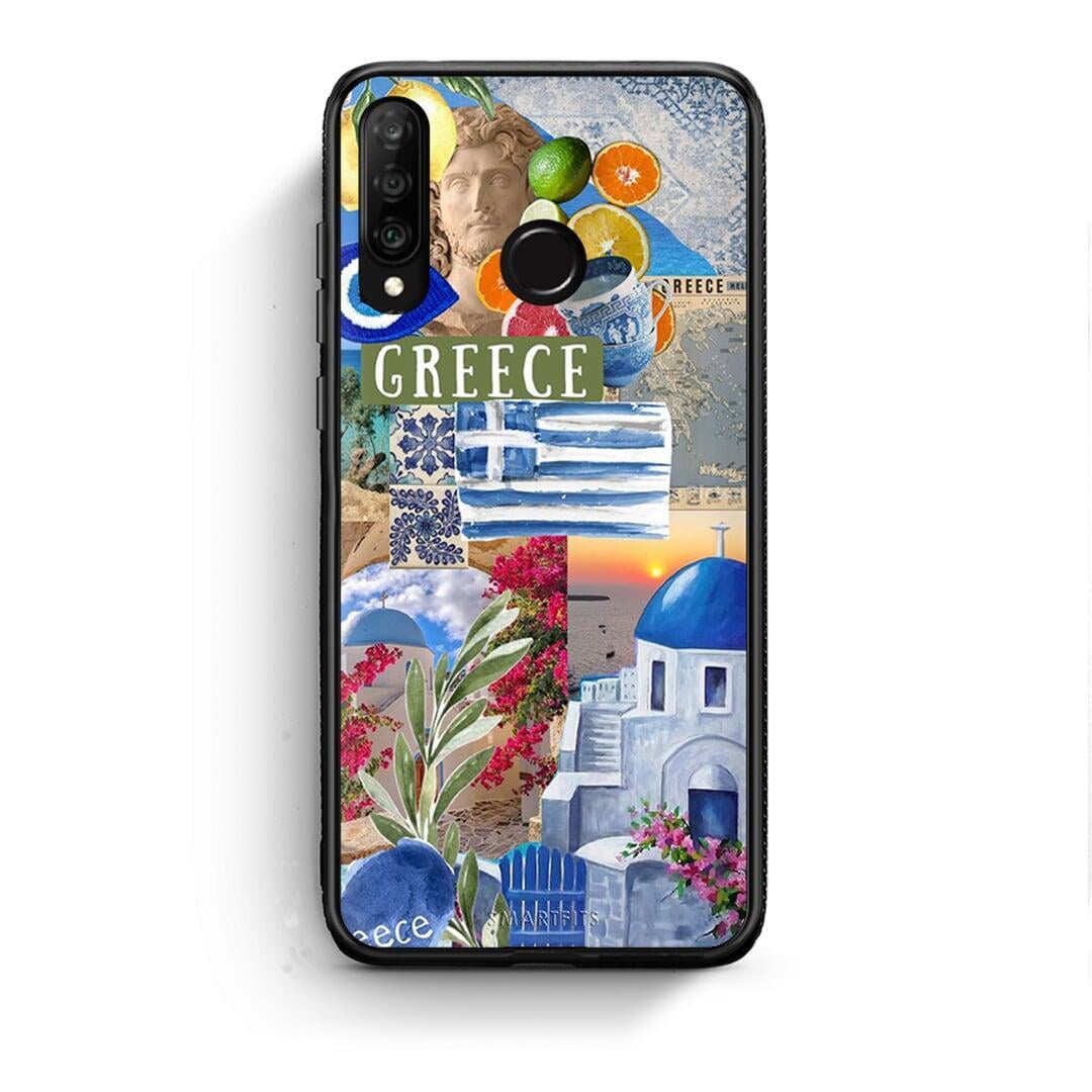 Huawei P30 Lite All Greek Θήκη από τη Smartfits με σχέδιο στο πίσω μέρος και μαύρο περίβλημα | Smartphone case with colorful back and black bezels by Smartfits