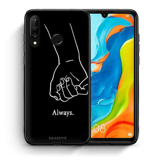 Θήκη Αγίου Βαλεντίνου Huawei P30 Lite Always & Forever 1 από τη Smartfits με σχέδιο στο πίσω μέρος και μαύρο περίβλημα | Huawei P30 Lite Always & Forever 1 case with colorful back and black bezels