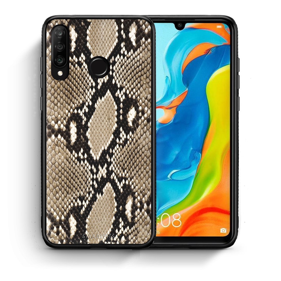 Θήκη Huawei P30 Lite Fashion Snake Animal από τη Smartfits με σχέδιο στο πίσω μέρος και μαύρο περίβλημα | Huawei P30 Lite Fashion Snake Animal case with colorful back and black bezels