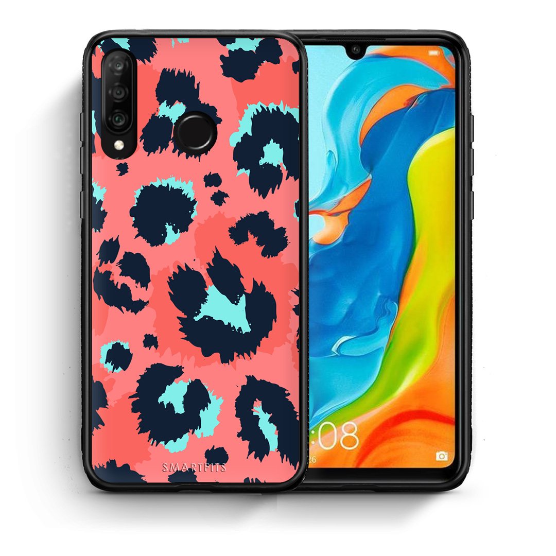 Θήκη Huawei P30 Lite Pink Leopard Animal από τη Smartfits με σχέδιο στο πίσω μέρος και μαύρο περίβλημα | Huawei P30 Lite Pink Leopard Animal case with colorful back and black bezels