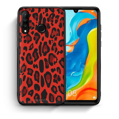Θήκη Huawei P30 Lite Red Leopard Animal από τη Smartfits με σχέδιο στο πίσω μέρος και μαύρο περίβλημα | Huawei P30 Lite Red Leopard Animal case with colorful back and black bezels