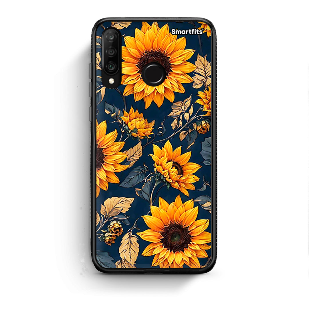 Huawei P30 Lite Autumn Sunflowers Θήκη από τη Smartfits με σχέδιο στο πίσω μέρος και μαύρο περίβλημα | Smartphone case with colorful back and black bezels by Smartfits