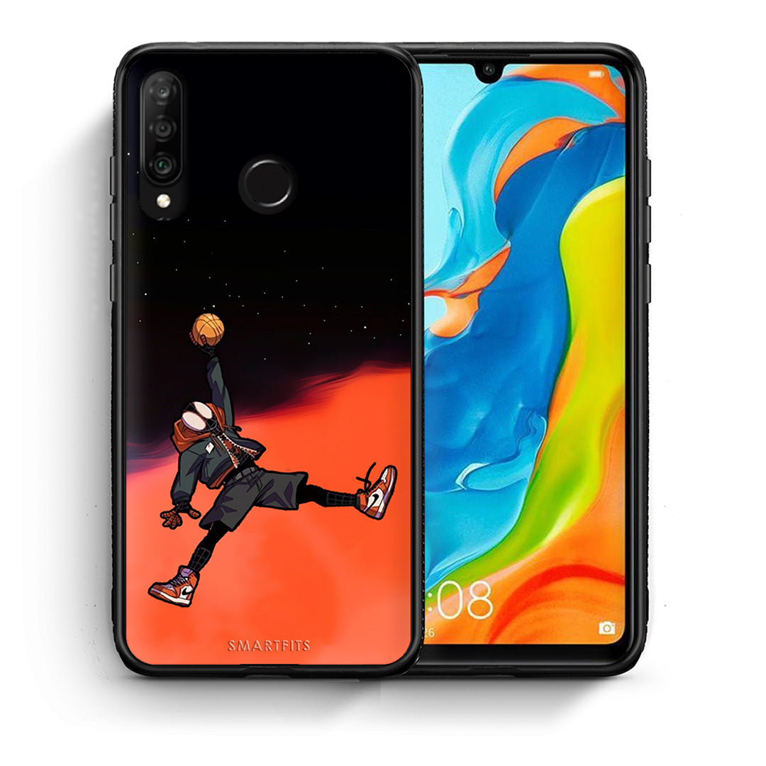 Θήκη Huawei P30 Lite Basketball Hero από τη Smartfits με σχέδιο στο πίσω μέρος και μαύρο περίβλημα | Huawei P30 Lite Basketball Hero case with colorful back and black bezels