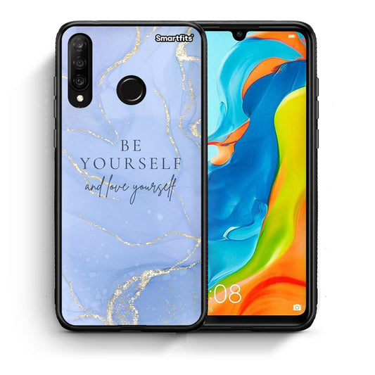 Θήκη Huawei P30 Lite Be Yourself από τη Smartfits με σχέδιο στο πίσω μέρος και μαύρο περίβλημα | Huawei P30 Lite Be Yourself case with colorful back and black bezels