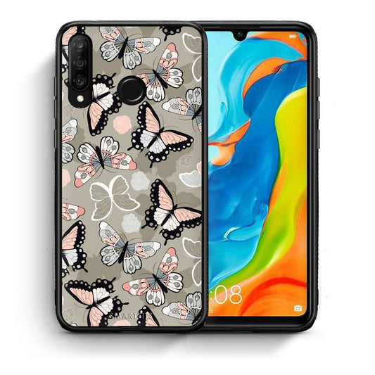 Θήκη Huawei P30 Lite Butterflies Boho από τη Smartfits με σχέδιο στο πίσω μέρος και μαύρο περίβλημα | Huawei P30 Lite Butterflies Boho case with colorful back and black bezels