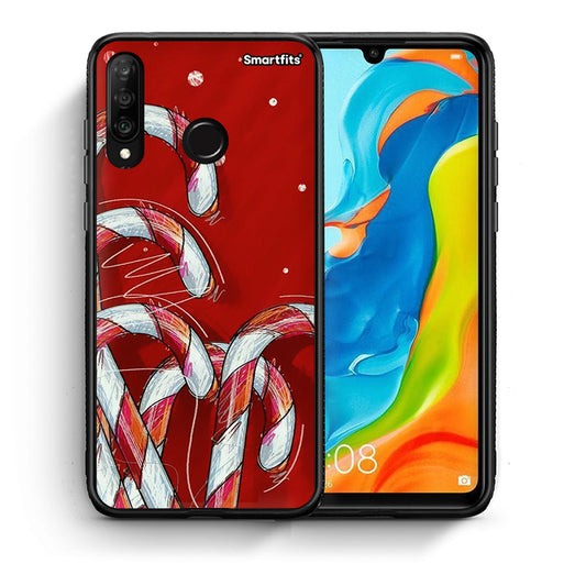 Θήκη Huawei P30 Lite Candy Cane από τη Smartfits με σχέδιο στο πίσω μέρος και μαύρο περίβλημα | Huawei P30 Lite Candy Cane case with colorful back and black bezels