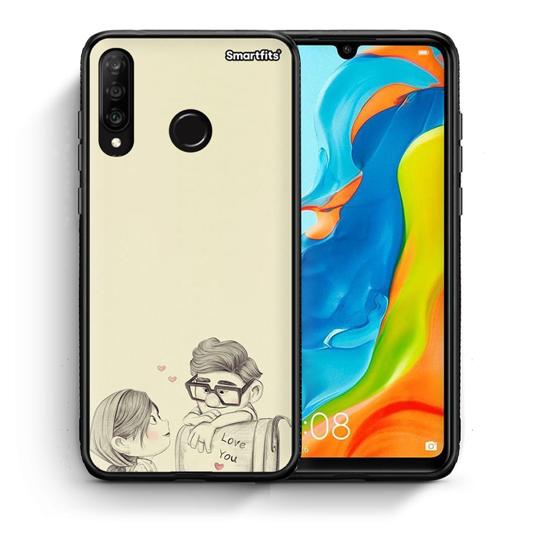 Θήκη Huawei P30 Lite Carl And Ellie από τη Smartfits με σχέδιο στο πίσω μέρος και μαύρο περίβλημα | Huawei P30 Lite Carl And Ellie case with colorful back and black bezels