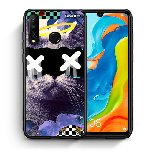 Θήκη Huawei P30 Lite Cat Collage από τη Smartfits με σχέδιο στο πίσω μέρος και μαύρο περίβλημα | Huawei P30 Lite Cat Collage case with colorful back and black bezels