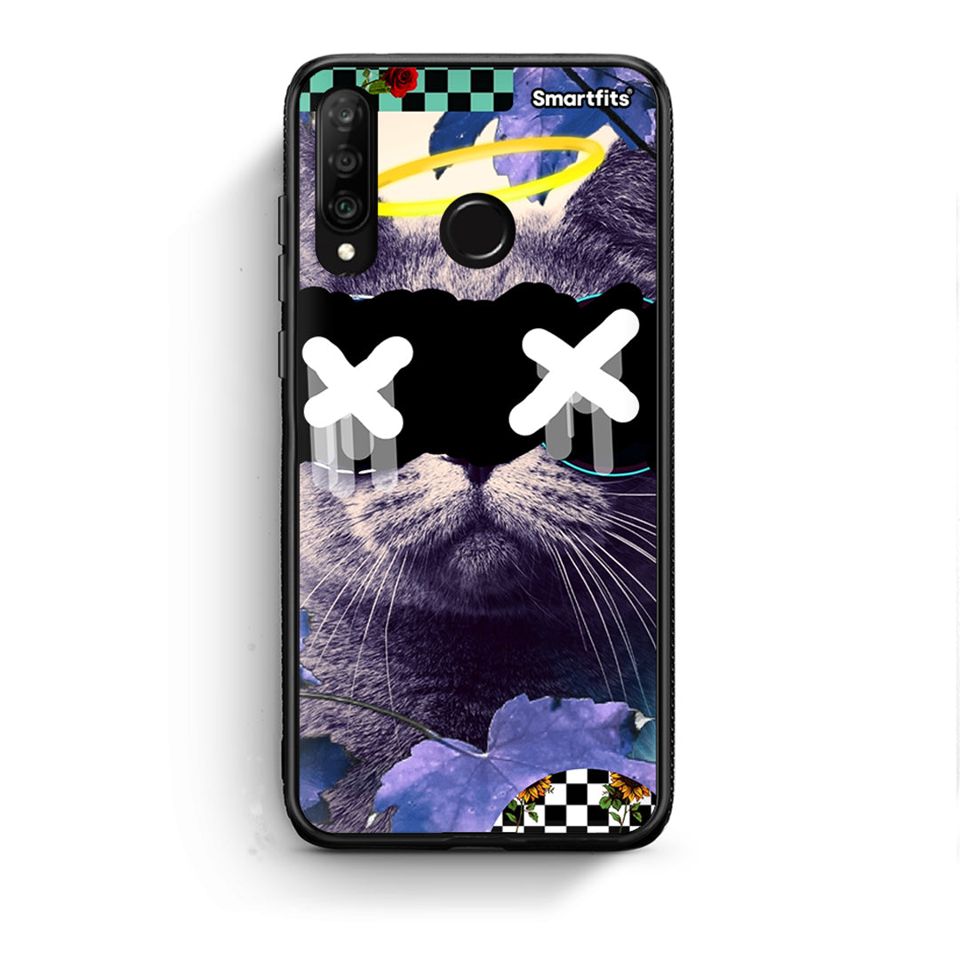 Huawei P30 Lite Cat Collage θήκη από τη Smartfits με σχέδιο στο πίσω μέρος και μαύρο περίβλημα | Smartphone case with colorful back and black bezels by Smartfits