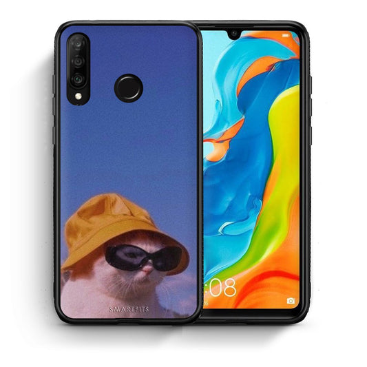Θήκη Huawei P30 Lite Cat Diva από τη Smartfits με σχέδιο στο πίσω μέρος και μαύρο περίβλημα | Huawei P30 Lite Cat Diva case with colorful back and black bezels
