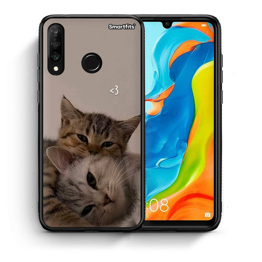 Θήκη Huawei P30 Lite Cats In Love από τη Smartfits με σχέδιο στο πίσω μέρος και μαύρο περίβλημα | Huawei P30 Lite Cats In Love case with colorful back and black bezels