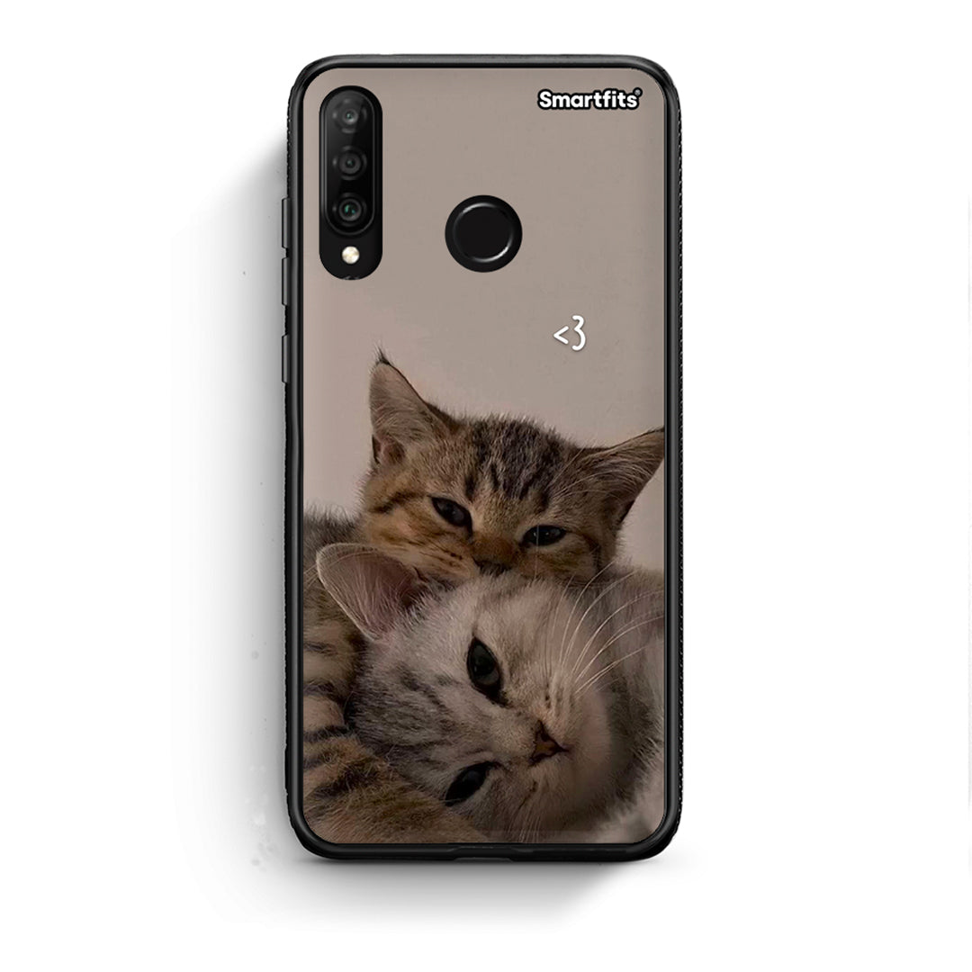 Huawei P30 Lite Cats In Love Θήκη από τη Smartfits με σχέδιο στο πίσω μέρος και μαύρο περίβλημα | Smartphone case with colorful back and black bezels by Smartfits