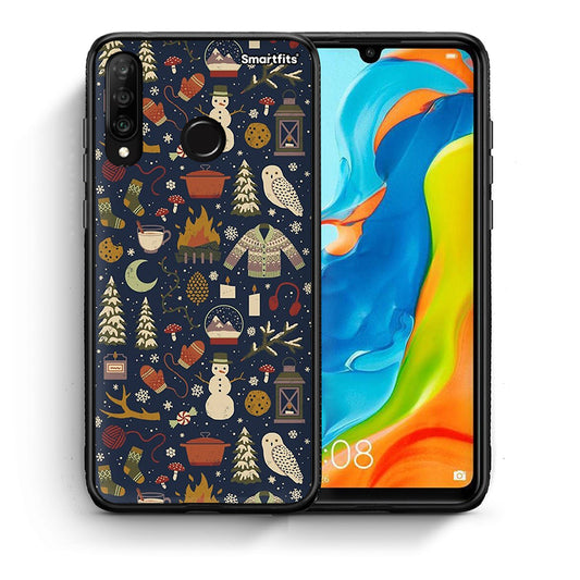 Θήκη Huawei P30 Lite Christmas Elements από τη Smartfits με σχέδιο στο πίσω μέρος και μαύρο περίβλημα | Huawei P30 Lite Christmas Elements case with colorful back and black bezels