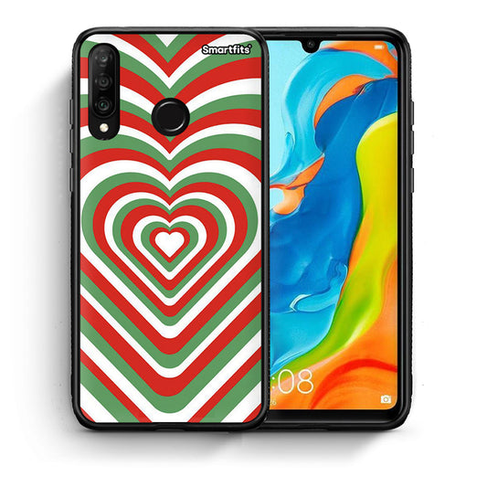 Θήκη Huawei P30 Lite Christmas Hearts από τη Smartfits με σχέδιο στο πίσω μέρος και μαύρο περίβλημα | Huawei P30 Lite Christmas Hearts case with colorful back and black bezels