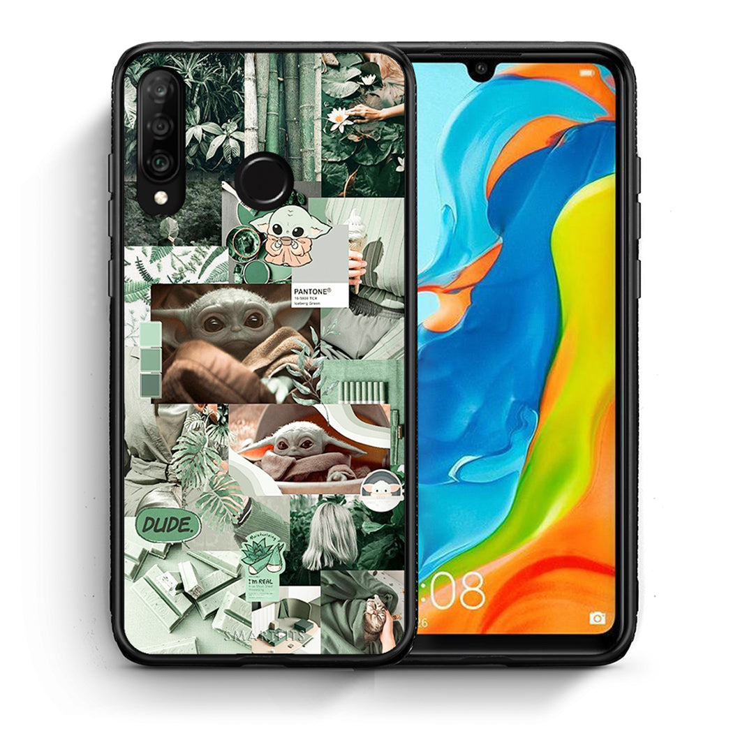 Θήκη Αγίου Βαλεντίνου Huawei P30 Lite Collage Dude από τη Smartfits με σχέδιο στο πίσω μέρος και μαύρο περίβλημα | Huawei P30 Lite Collage Dude case with colorful back and black bezels