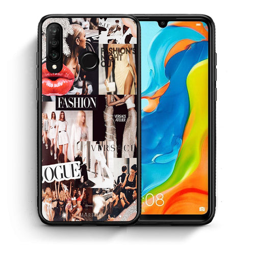 Θήκη Αγίου Βαλεντίνου Huawei P30 Lite Collage Fashion από τη Smartfits με σχέδιο στο πίσω μέρος και μαύρο περίβλημα | Huawei P30 Lite Collage Fashion case with colorful back and black bezels