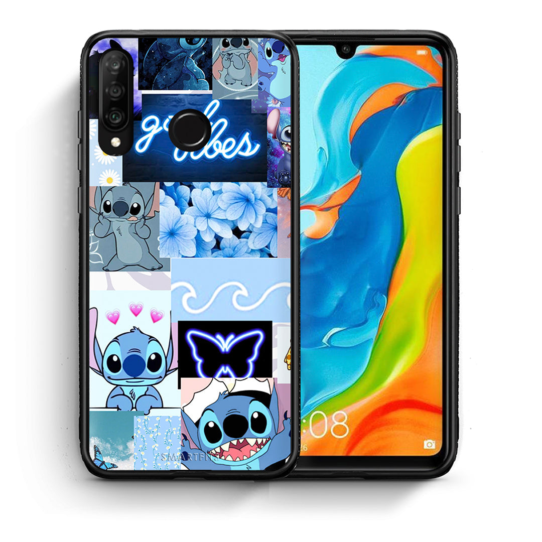 Θήκη Αγίου Βαλεντίνου Huawei P30 Lite Collage Good Vibes από τη Smartfits με σχέδιο στο πίσω μέρος και μαύρο περίβλημα | Huawei P30 Lite Collage Good Vibes case with colorful back and black bezels