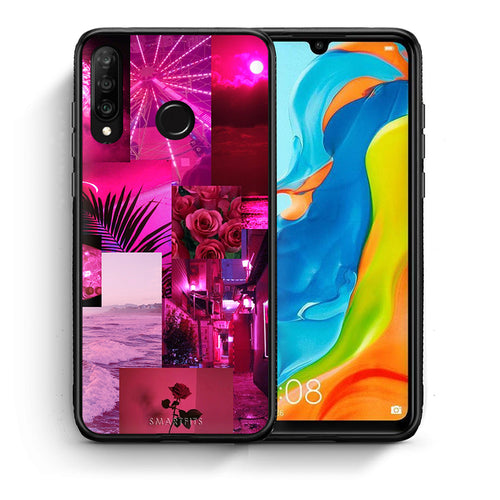 Θήκη Αγίου Βαλεντίνου Huawei P30 Lite Collage Red Roses από τη Smartfits με σχέδιο στο πίσω μέρος και μαύρο περίβλημα | Huawei P30 Lite Collage Red Roses case with colorful back and black bezels