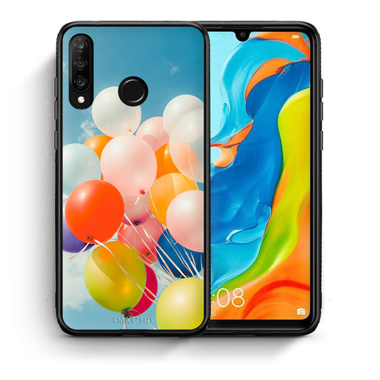 Θήκη Huawei P30 Lite Colorful Balloons από τη Smartfits με σχέδιο στο πίσω μέρος και μαύρο περίβλημα | Huawei P30 Lite Colorful Balloons case with colorful back and black bezels