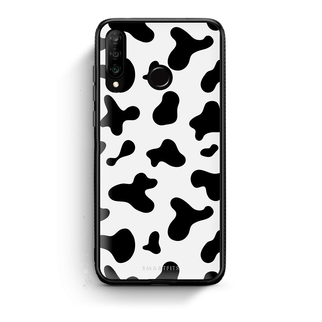 Huawei P30 Lite Cow Print θήκη από τη Smartfits με σχέδιο στο πίσω μέρος και μαύρο περίβλημα | Smartphone case with colorful back and black bezels by Smartfits