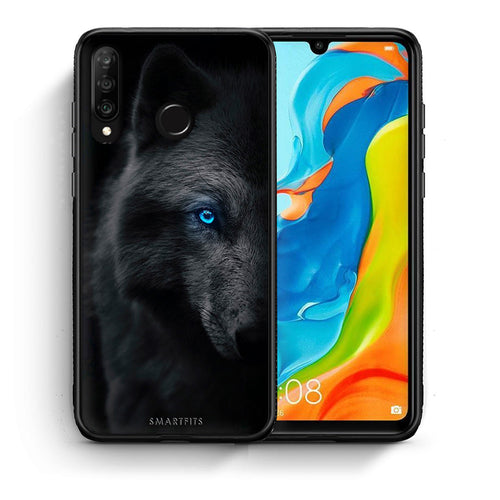 Θήκη Huawei P30 Lite Dark Wolf από τη Smartfits με σχέδιο στο πίσω μέρος και μαύρο περίβλημα | Huawei P30 Lite Dark Wolf case with colorful back and black bezels
