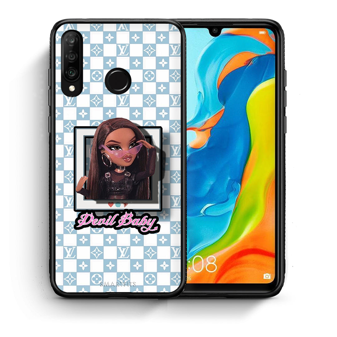 Θήκη Αγίου Βαλεντίνου Huawei P30 Lite Devil Baby από τη Smartfits με σχέδιο στο πίσω μέρος και μαύρο περίβλημα | Huawei P30 Lite Devil Baby case with colorful back and black bezels