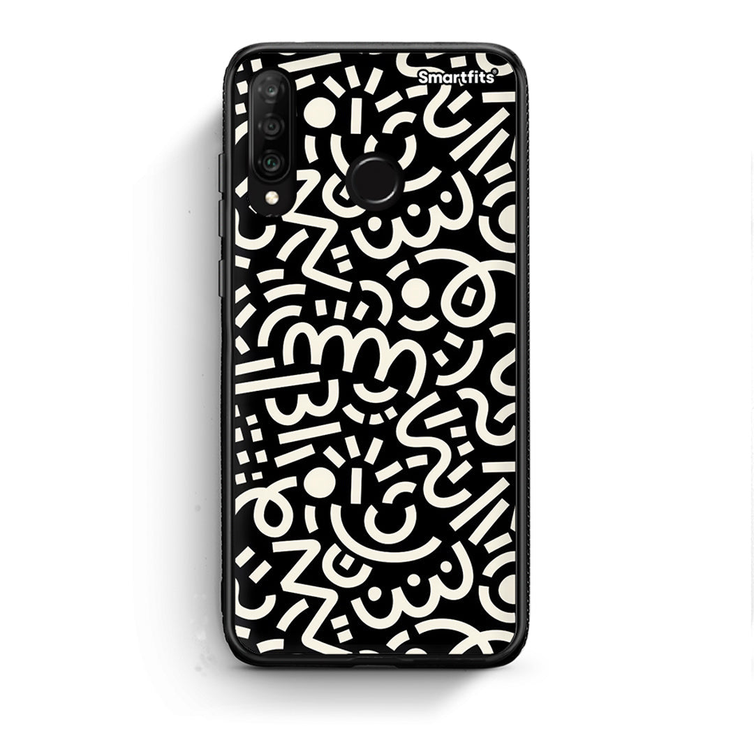 Huawei P30 Lite Doodle Art Θήκη από τη Smartfits με σχέδιο στο πίσω μέρος και μαύρο περίβλημα | Smartphone case with colorful back and black bezels by Smartfits