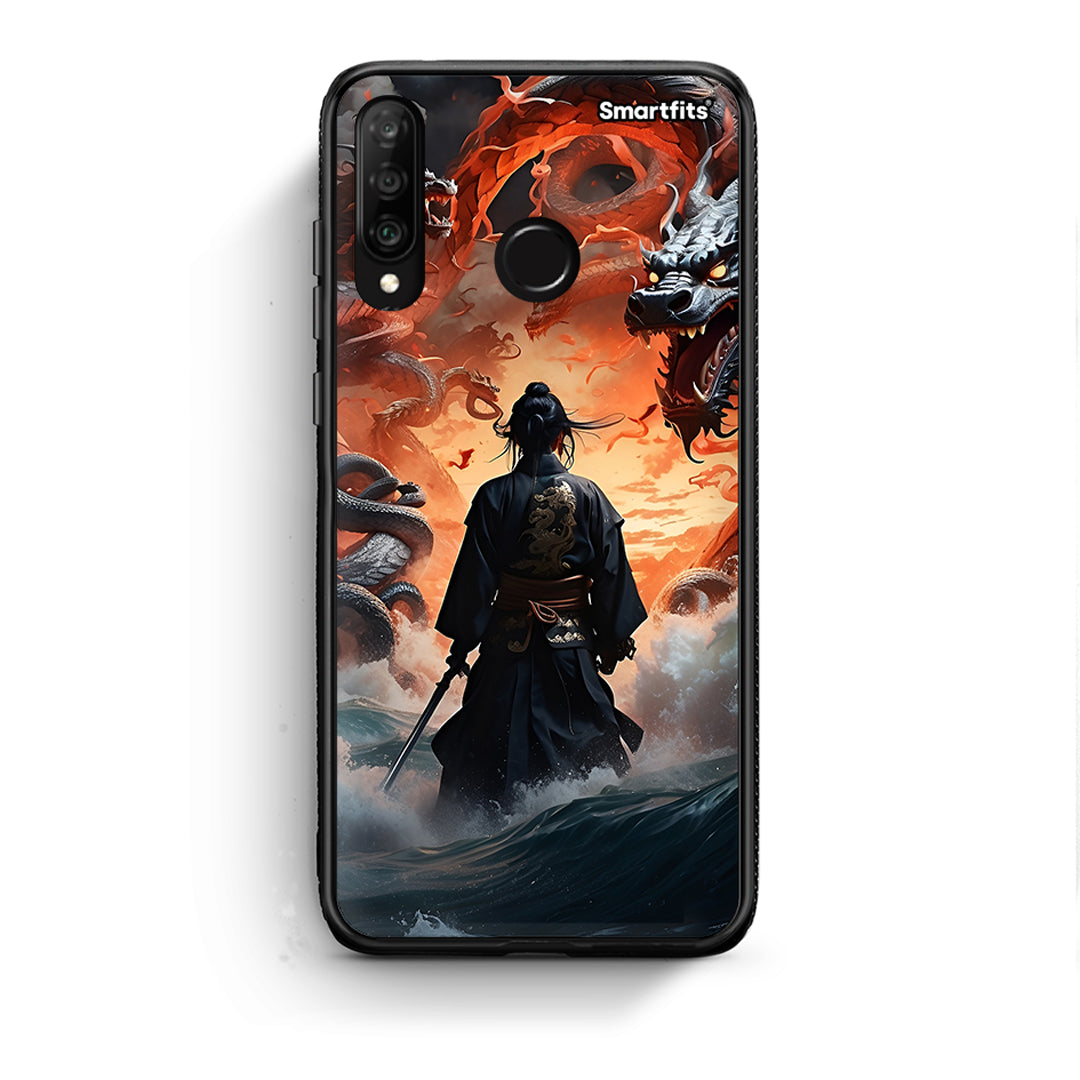 Huawei P30 Lite Dragons Fight θήκη από τη Smartfits με σχέδιο στο πίσω μέρος και μαύρο περίβλημα | Smartphone case with colorful back and black bezels by Smartfits