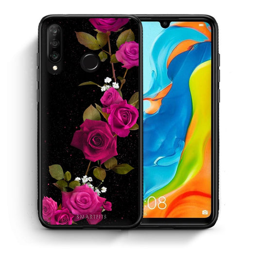 Θήκη Huawei P30 Lite Red Roses Flower από τη Smartfits με σχέδιο στο πίσω μέρος και μαύρο περίβλημα | Huawei P30 Lite Red Roses Flower case with colorful back and black bezels
