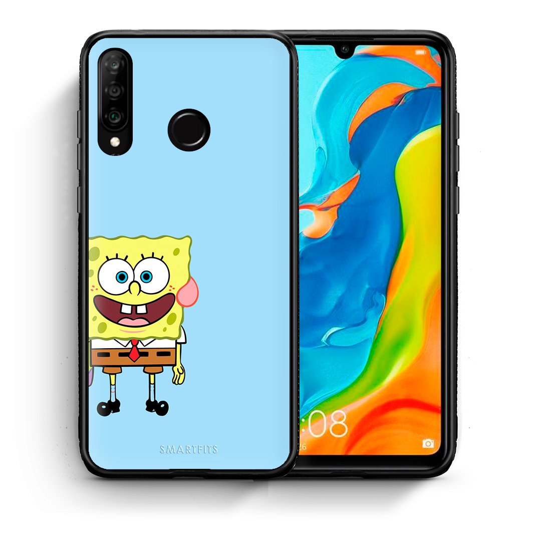 Θήκη Huawei P30 Lite Friends Bob από τη Smartfits με σχέδιο στο πίσω μέρος και μαύρο περίβλημα | Huawei P30 Lite Friends Bob case with colorful back and black bezels