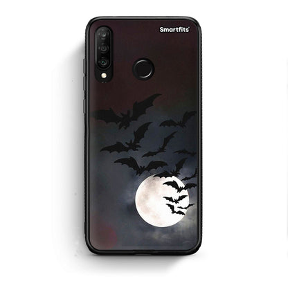 Huawei P30 Lite Halloween Bat Night Θήκη από τη Smartfits με σχέδιο στο πίσω μέρος και μαύρο περίβλημα | Smartphone case with colorful back and black bezels by Smartfits