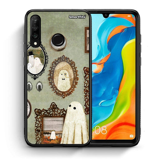 Θήκη Huawei P30 Lite Halloween Ghost Season από τη Smartfits με σχέδιο στο πίσω μέρος και μαύρο περίβλημα | Huawei P30 Lite Halloween Ghost Season case with colorful back and black bezels