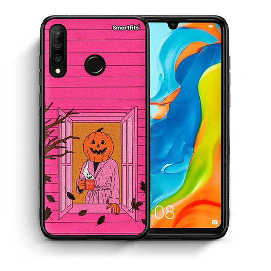 Θήκη Huawei P30 Lite Halloween Pumpkin Lady από τη Smartfits με σχέδιο στο πίσω μέρος και μαύρο περίβλημα | Huawei P30 Lite Halloween Pumpkin Lady case with colorful back and black bezels
