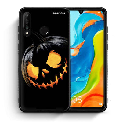 Θήκη Huawei P30 Lite Halloween Scary Pumpkin από τη Smartfits με σχέδιο στο πίσω μέρος και μαύρο περίβλημα | Huawei P30 Lite Halloween Scary Pumpkin case with colorful back and black bezels