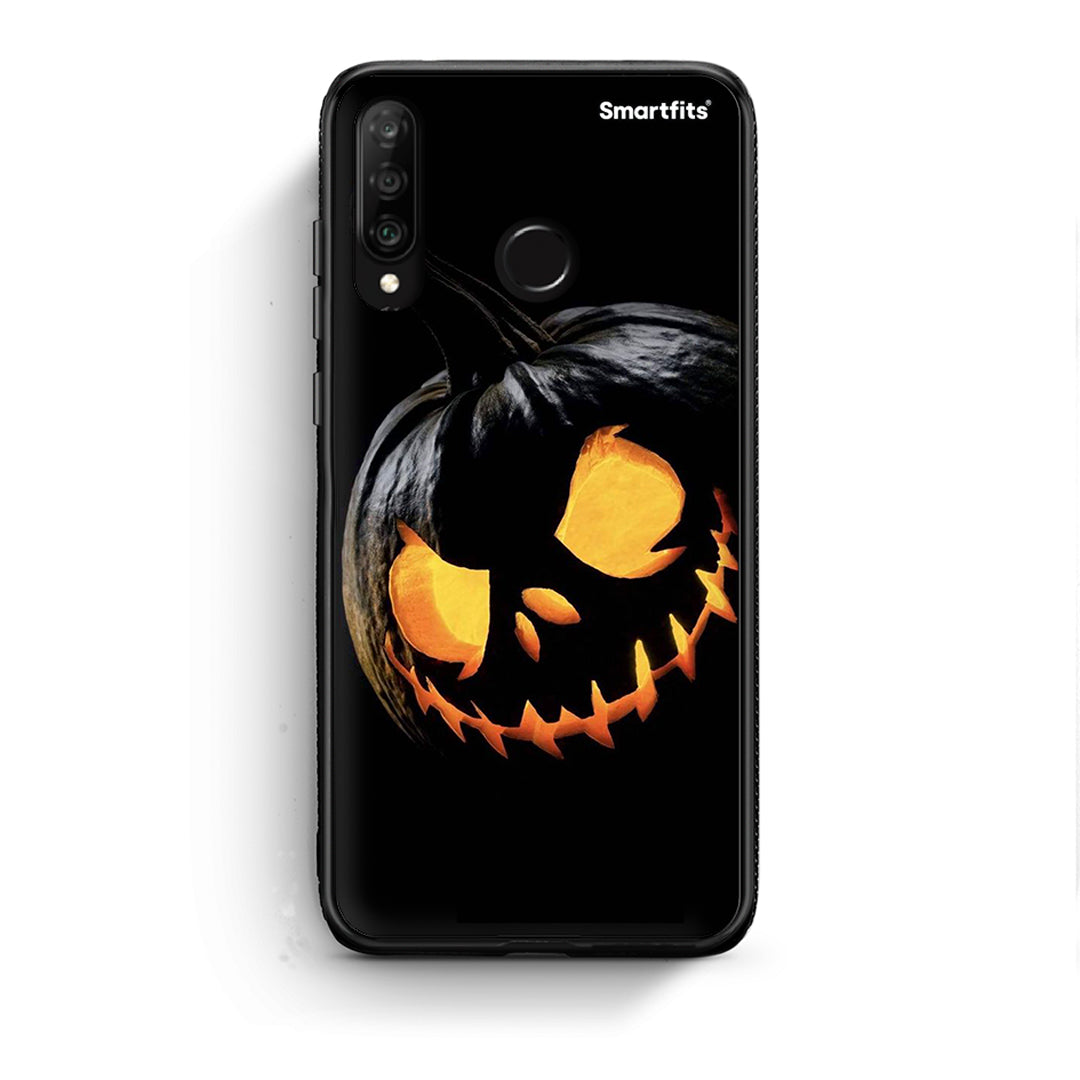 Huawei P30 Lite Halloween Scary Pumpkin Θήκη από τη Smartfits με σχέδιο στο πίσω μέρος και μαύρο περίβλημα | Smartphone case with colorful back and black bezels by Smartfits