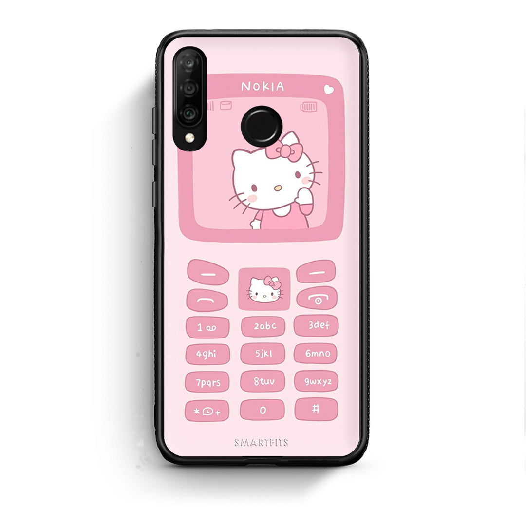 Huawei P30 Lite Hello Kitten Θήκη Αγίου Βαλεντίνου από τη Smartfits με σχέδιο στο πίσω μέρος και μαύρο περίβλημα | Smartphone case with colorful back and black bezels by Smartfits
