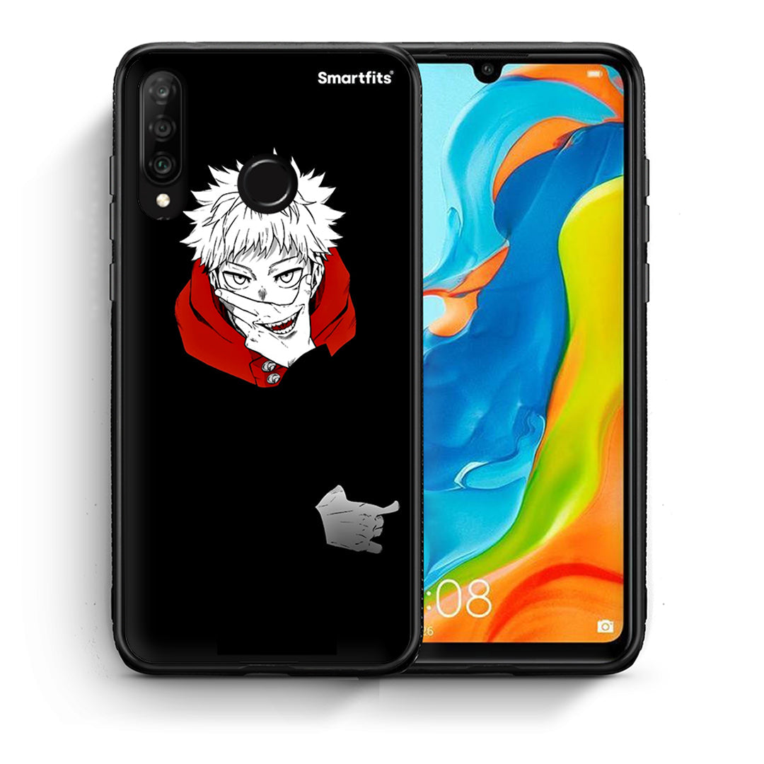 Θήκη Huawei P30 Lite Itadori Anime από τη Smartfits με σχέδιο στο πίσω μέρος και μαύρο περίβλημα | Huawei P30 Lite Itadori Anime case with colorful back and black bezels