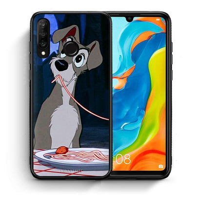 Θήκη Αγίου Βαλεντίνου Huawei P30 Lite Lady And Tramp 1 από τη Smartfits με σχέδιο στο πίσω μέρος και μαύρο περίβλημα | Huawei P30 Lite Lady And Tramp 1 case with colorful back and black bezels