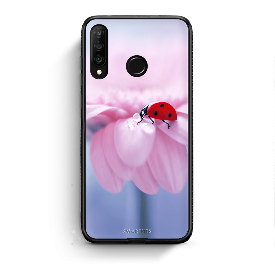 Huawei P30 Lite Ladybug Flower θήκη από τη Smartfits με σχέδιο στο πίσω μέρος και μαύρο περίβλημα | Smartphone case with colorful back and black bezels by Smartfits