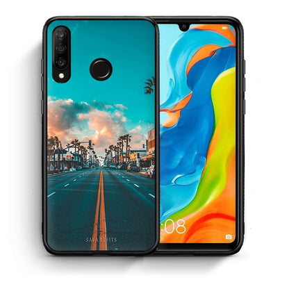 Θήκη Huawei P30 Lite City Landscape από τη Smartfits με σχέδιο στο πίσω μέρος και μαύρο περίβλημα | Huawei P30 Lite City Landscape case with colorful back and black bezels