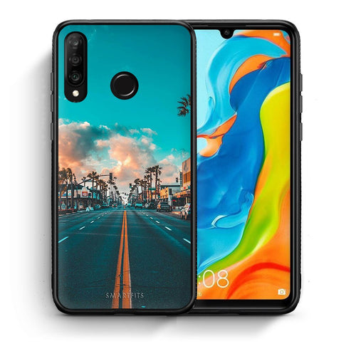 Θήκη Huawei P30 Lite City Landscape από τη Smartfits με σχέδιο στο πίσω μέρος και μαύρο περίβλημα | Huawei P30 Lite City Landscape case with colorful back and black bezels
