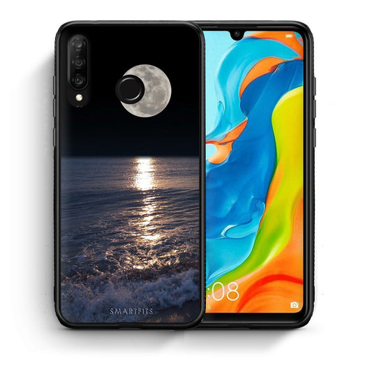 Θήκη Huawei P30 Lite Moon Landscape από τη Smartfits με σχέδιο στο πίσω μέρος και μαύρο περίβλημα | Huawei P30 Lite Moon Landscape case with colorful back and black bezels