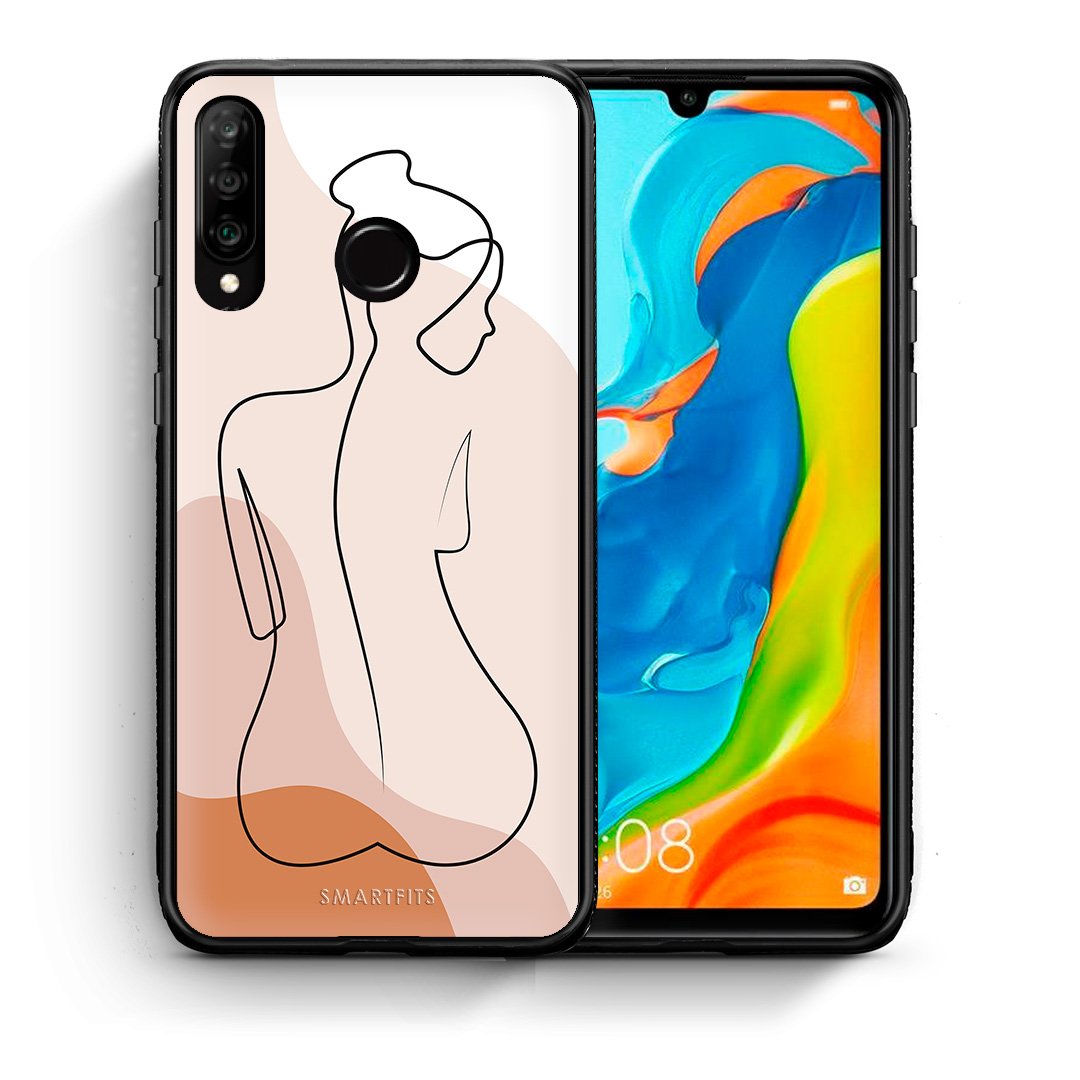 Θήκη Huawei P30 Lite LineArt Woman από τη Smartfits με σχέδιο στο πίσω μέρος και μαύρο περίβλημα | Huawei P30 Lite LineArt Woman case with colorful back and black bezels