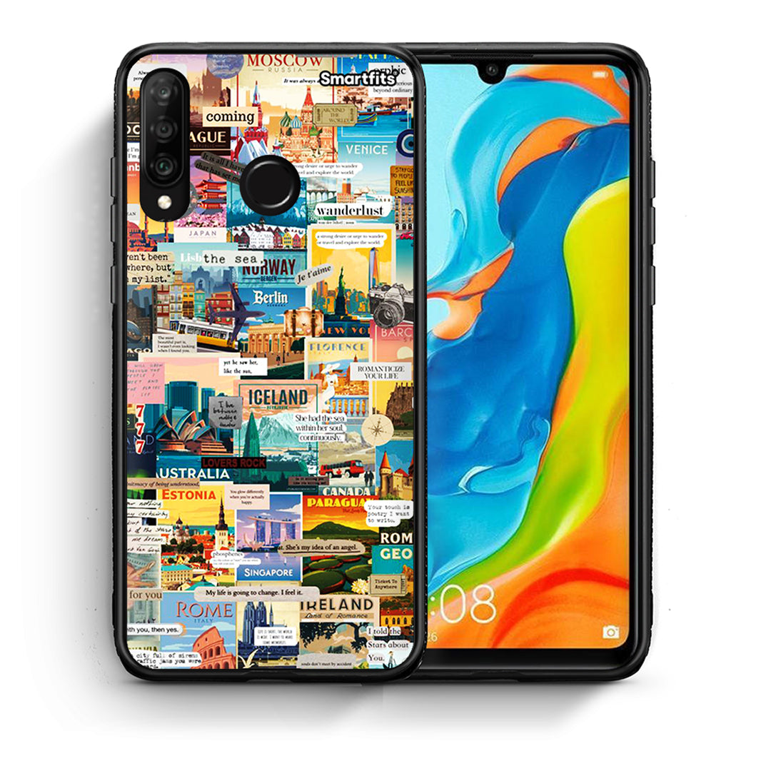 Θήκη Huawei P30 Lite Live To Travel από τη Smartfits με σχέδιο στο πίσω μέρος και μαύρο περίβλημα | Huawei P30 Lite Live To Travel case with colorful back and black bezels