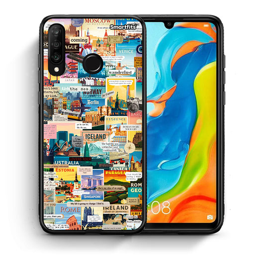 Θήκη Huawei P30 Lite Live To Travel από τη Smartfits με σχέδιο στο πίσω μέρος και μαύρο περίβλημα | Huawei P30 Lite Live To Travel case with colorful back and black bezels