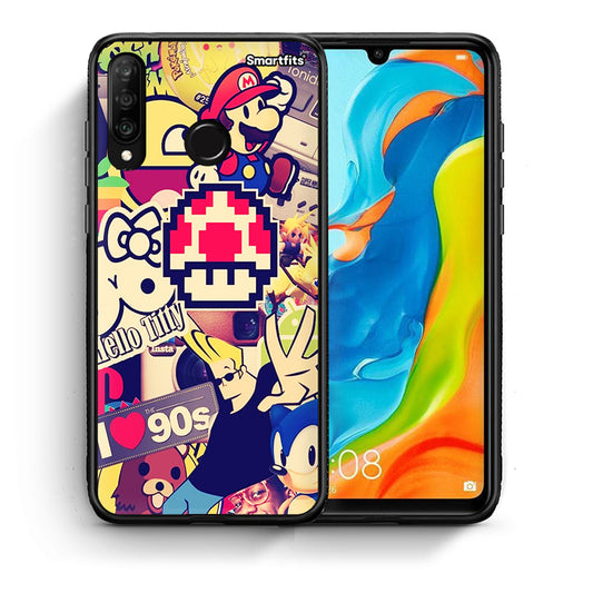 Θήκη Huawei P30 Lite Love The 90s από τη Smartfits με σχέδιο στο πίσω μέρος και μαύρο περίβλημα | Huawei P30 Lite Love The 90s case with colorful back and black bezels