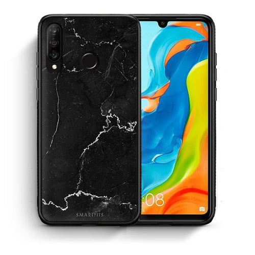 Θήκη Huawei P30 Lite Marble Black από τη Smartfits με σχέδιο στο πίσω μέρος και μαύρο περίβλημα | Huawei P30 Lite Marble Black case with colorful back and black bezels