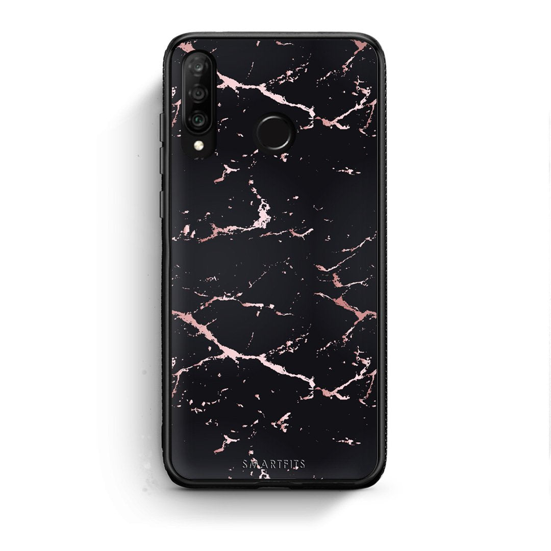 4 - Huawei P30 Lite  Black Rosegold Marble case, cover, bumper