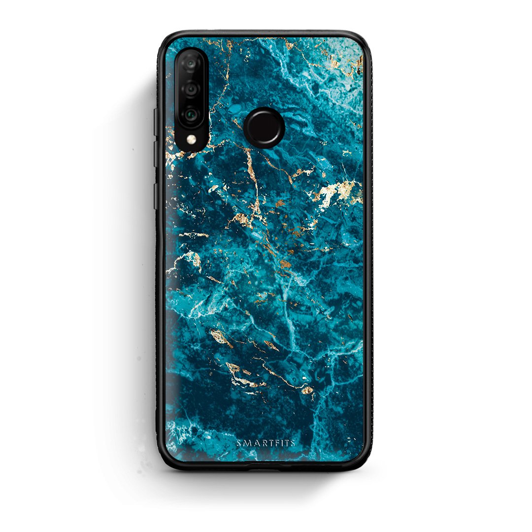 Huawei P30 Lite Marble Blue θήκη από τη Smartfits με σχέδιο στο πίσω μέρος και μαύρο περίβλημα | Smartphone case with colorful back and black bezels by Smartfits