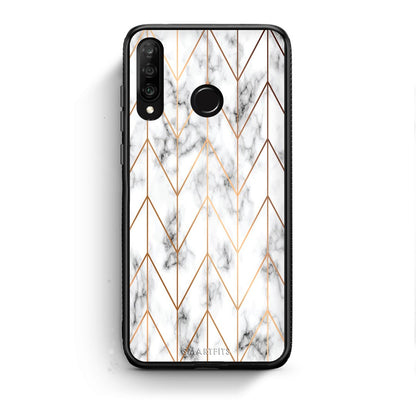 44 - Huawei P30 Lite  Gold Geometric Marble case, cover, bumper